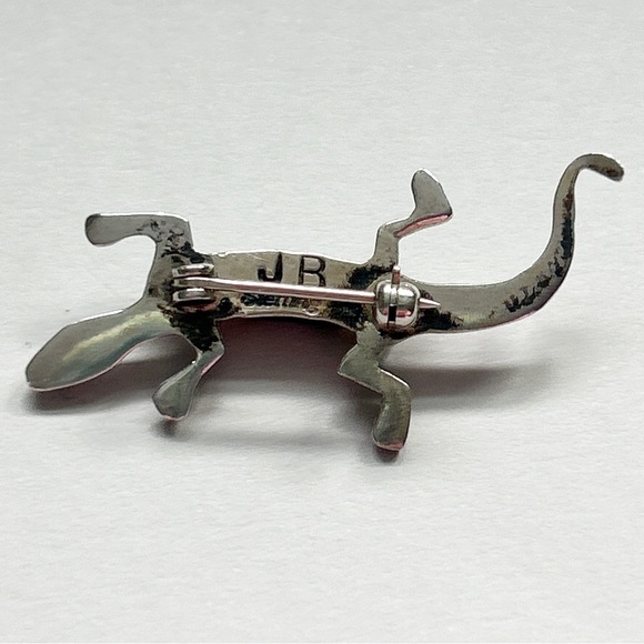 Signed Navajo Turquoise Onyx Pearl Inlay Sterling Silver Lizard Brooch Pin - Picture 7 of 9
